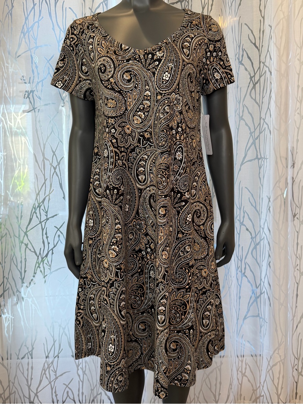 Soft Surroundings Short Santiago Gaia Dress Paisley Women’s size L Black Tan